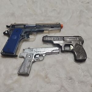 Toy Gun Set for Kids - Blue and Silver. Vintage.